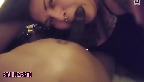 Busty brunette milf gets tongue sucked by big black cock
