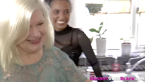 Ebony grandmother and her blonde blonde blonde threesome