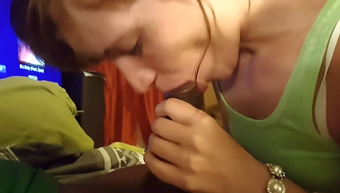 Blonde is drunk and gives a deepthroat to her neighbor