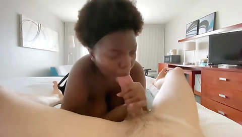 Ebony porn actress has a deep throat and huge tits