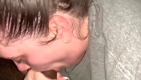 Ebony pornstar 18+ is giving a deepthroated blowjob