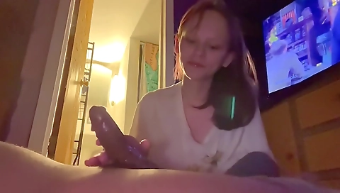 Amature brunette milf with a big cock and a natural mouth