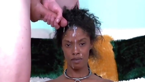 Ebony with a tattooed face is fucked hard on camera