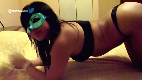 Brunette girl in a sexy dress gets fucked in the hotel room