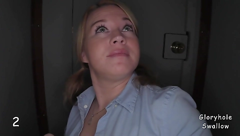 Blonde milf with a big ass swallows cum from a long dick