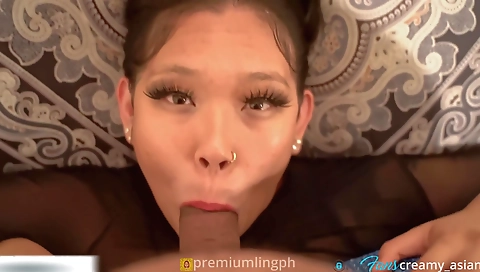 Asian girl deepthroats and gets a big cock in her mouth