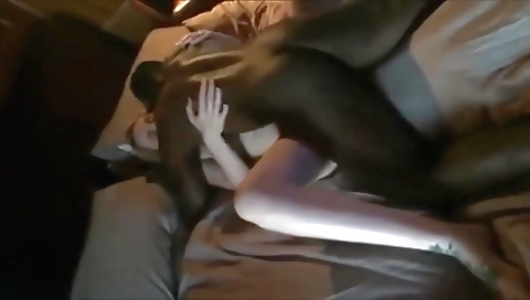 My blonde hottie takes a long black dick in her mouth