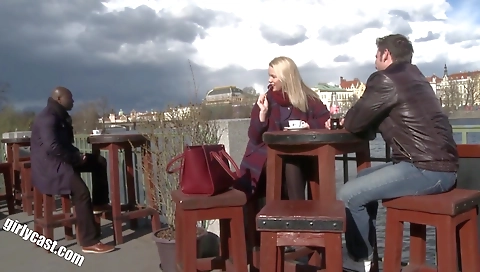 Hot black guy shows the blonde teen girl in a casting