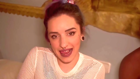 Hot interracial teen 18+ in stockings and tattooed pussy