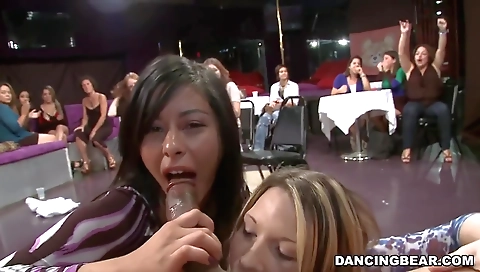 Red-haired brunette with blonde hair and glasses is fucked