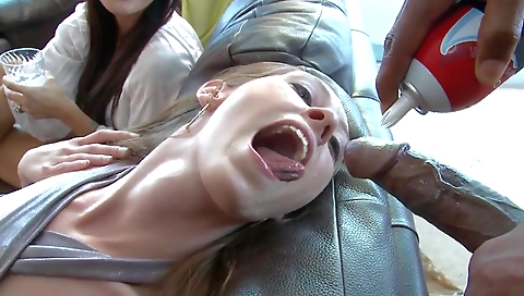 Two interracial teens with mouths sucking and deepthroats