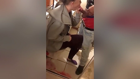 Brunette gets deepthroat blowjob and a facial on camera