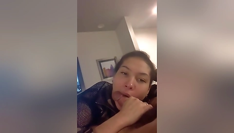 Latina with a big booty sucks a big dick in her mouth