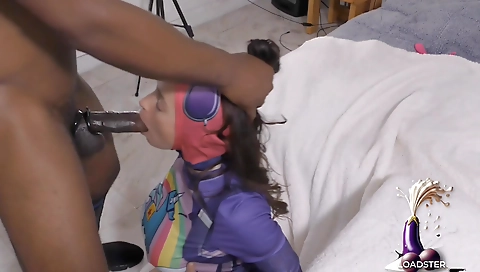 Small tittied brunette is getting her mouth fucked