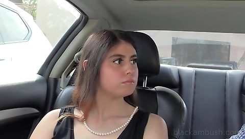 Interracial casting video with a brunette girl and black man